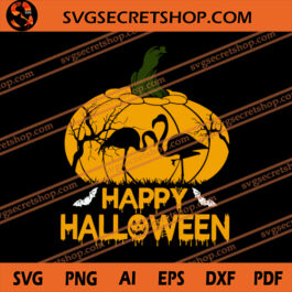 Flamingo Happy Halloween SVG, Flamingo SVG, Halloween SVG, Pumpkin SVG