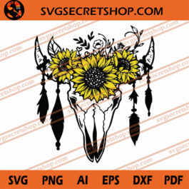 Cow Skull With Sunflower SVG, Sunflower SVG, Cow Skull SVG