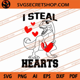 I Steal Hearts Valentines Day Dinosaur SVG, Dinosaur SVG, Valentine&rsquo;s Day SVG