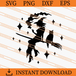 witch riding broomstick with cat SVG