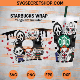 Horror Movie Characters Starbucks Cup SVG,  Halloween Starbucks Cup SVG, Horror Movie Starbucks Cup SVG