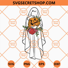 Floral Ghost SVG, Ghost Holding Flowers SVG, Cute Ghost Flower SVG, Ghost Halloween SVG