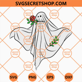 Floral Ghost SVG, Cute Ghost Flower SVG, Ghost Holding Flowers SVG, Ghost Halloween SVG