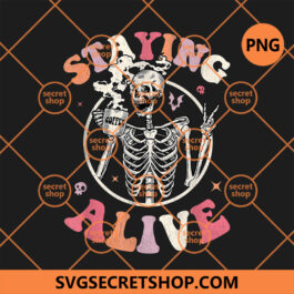 Retro Groovy Skeleton Staying Alive Coffee PNG, Skeleton PNG, Coffee PNG, Retro Groovy PNG