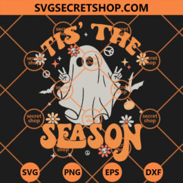 Tis' The Season Retro Halloween Ghost Pumpkin SVG, Skull SVG, Bones SVG, Boo Ghost SVG
