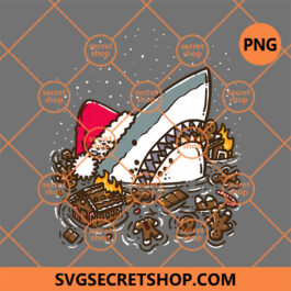 Gingerbread Destruction Shark PNG, Christmas Idea PNG, Horror Christmas PNG, Santa Shark PNG