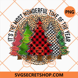 It's The Most Wonderful Buffalo Plaid PNG, Pine Tree Ornament PNG, Caro Leopart Print PNG