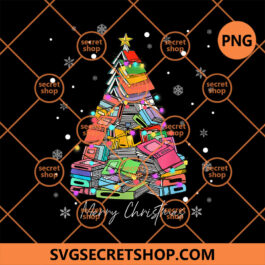 Merry Christmas Tree Love Reading Books PNG, Books Pine Tree PNG, Snowflakes PNG