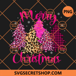 Tree Pink Plaid Leopard PNG, Pink Leopard Print PNG, Xmas Pine Tree PNG