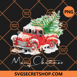 Red Truck With Christmas Tree PNG, Merry Christmas PNG, Snow Truck PNG