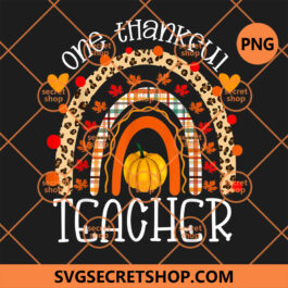One Thankful Teacher PNG, Thanksgiving Rainbow Leopard Fall PNG, Heart Sign Pumpkin PNG