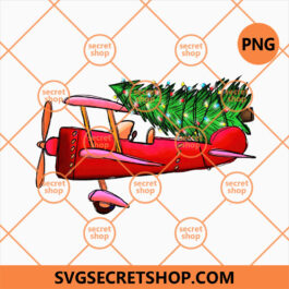 Christmas Tree Vintage Plane PNG, Red Plane Xmas PNG, Xmas Holiday PNG