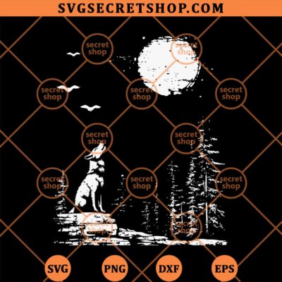 Wolf And Moon SVG, Wolf Howling Moon Forest SVG PNG DXF EPS 4 Wolf And Moon SVG
