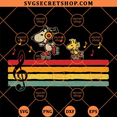 Snoopy And Woodstock Retro Beats SVG, Snoopy Slide On The Musical Note SVG PNG DXF EPS 4 Snoopy And Woodstock Retro Beats SVG