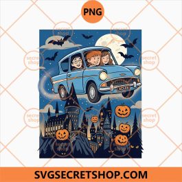 Cute Harry Potter Magic School Friends Flying Car Halloween PNG