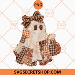 Cottage Patchwork Ghost PNG, Rustic Autumn Ghost with Pumpkins PNG